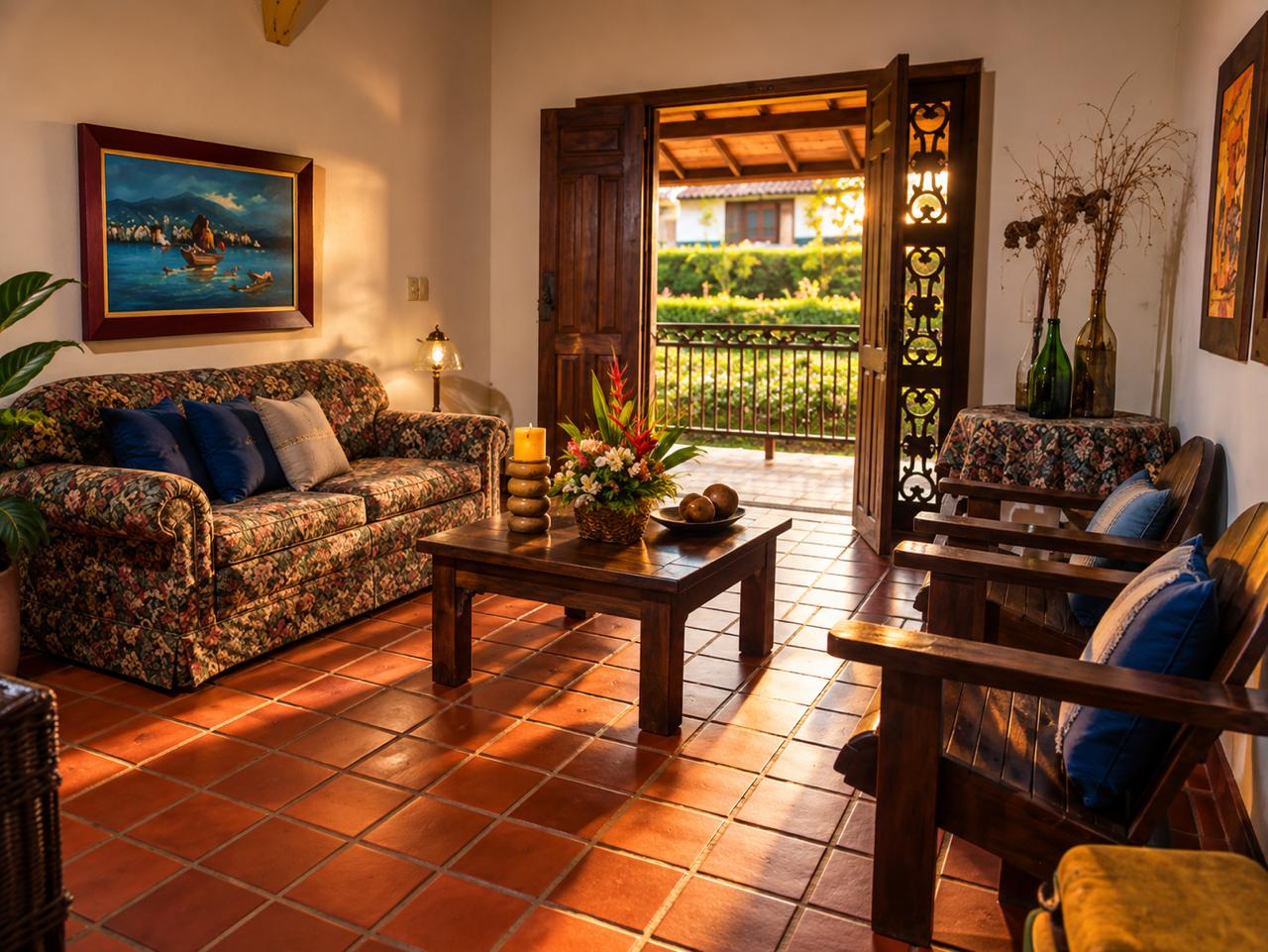 Sala de estar de la segunda planta de Casa Heliconia
